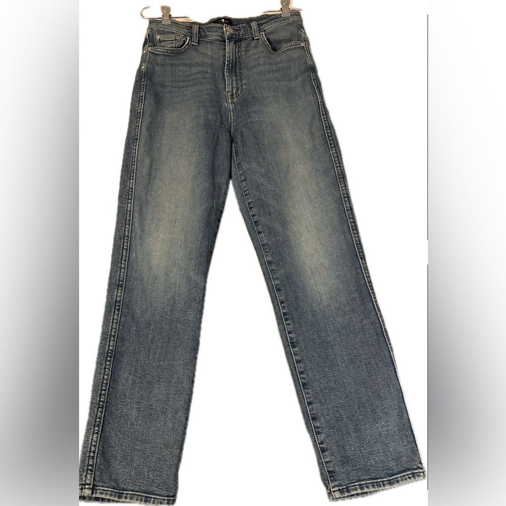 7 FOR ALL MANKIND Alexa Cropped High Waisted Straight Leg Vintage Wash Womens 28 - Picture 4 of 15